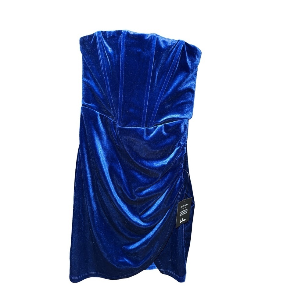 Lulus Royal Blue Velvet Strapless Ruched Mini Dress Small Luxe Glam - Picture 3 of 6